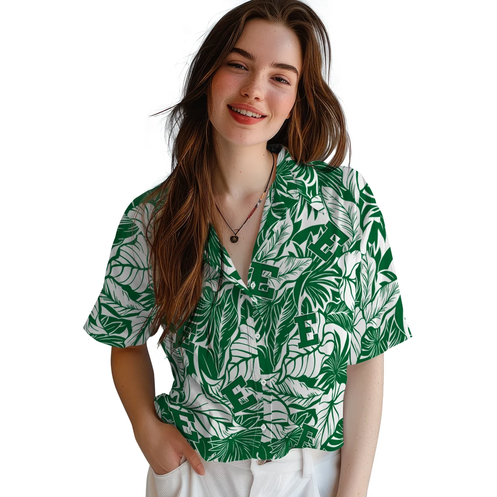 Eastern Michigan Eagles Hawaiian Shirt - Monstera Layer eastern michigan eagles monstera layer green hawaiian shirts latest model