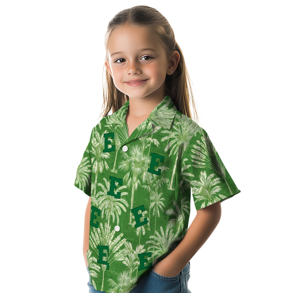 Eastern Michigan Eagles Hawaiian Shirt - Vintage Palm Tree eastern michigan eagles palm shadows green hawaiian shirts premium grade