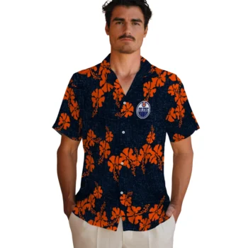 edmonton oilers hibiscus petals blue hawaiian shirts fashion forward