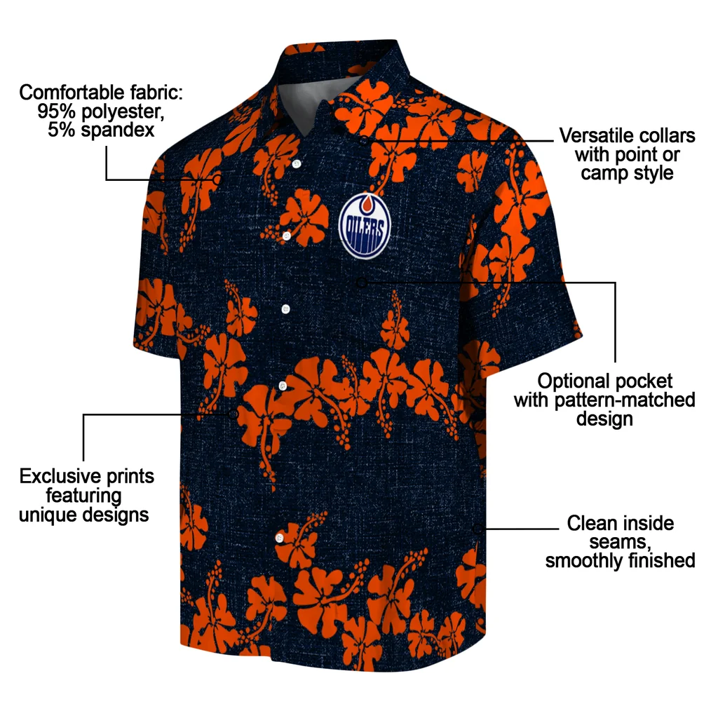 Edmonton Oilers Hawaiian Shirt - 50th State Flower edmonton oilers hibiscus petals blue hawaiian shirts new arrival