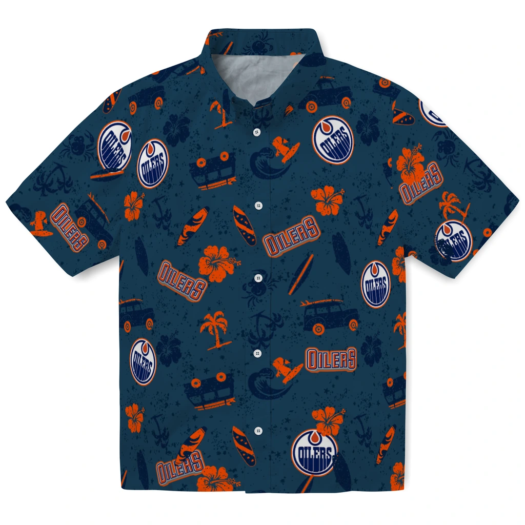 Edmonton Oilers Hawaiian Shirt - Beach Vibe edmonton oilers beach vibe navy hawaiian shirts best selling