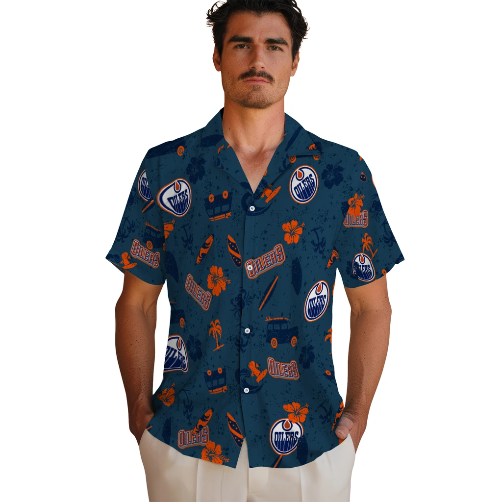Edmonton Oilers Hawaiian Shirt - Beach Vibe edmonton oilers beach vibe navy hawaiian shirts fashion forward
