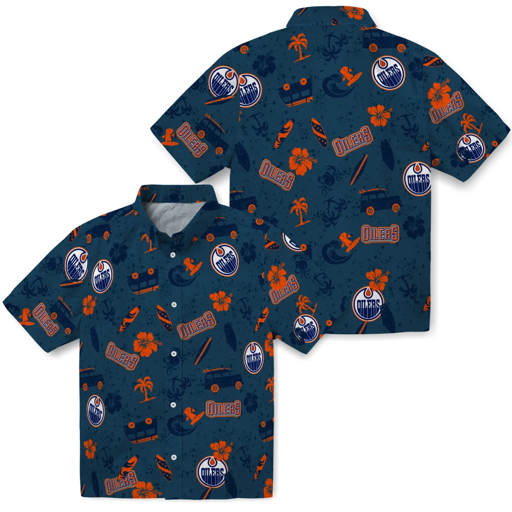 Edmonton Oilers Hawaiian Shirt - Beach Vibe edmonton oilers beach vibe navy hawaiian shirts high quality