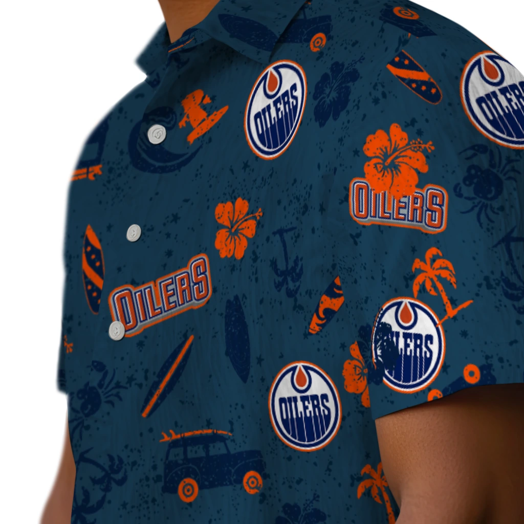 Edmonton Oilers Hawaiian Shirt - Beach Vibe edmonton oilers beach vibe navy hawaiian shirts trendy