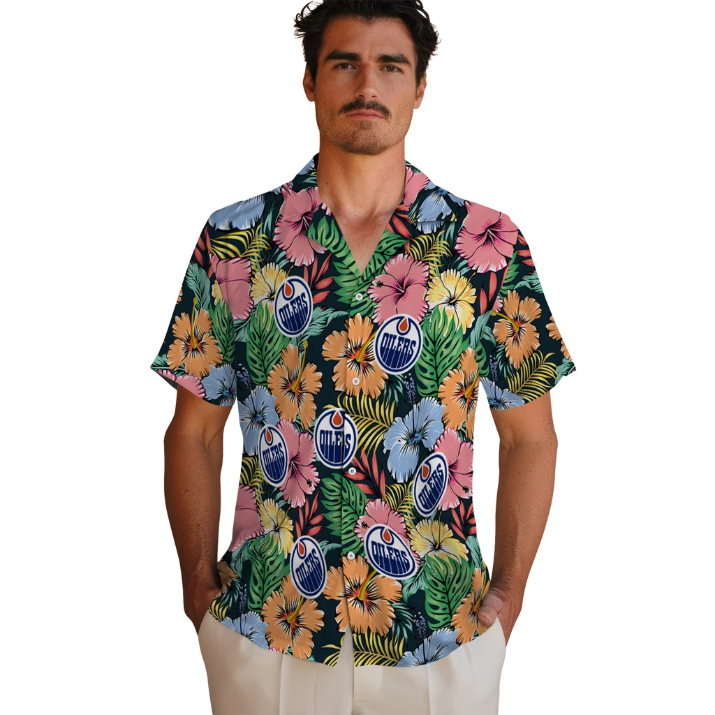 Edmonton Oilers Hawaiian Shirt - Brilliant Hibiscus Garden edmonton oilers brilliant hibiscus garden hawaiian shirts fashion forward