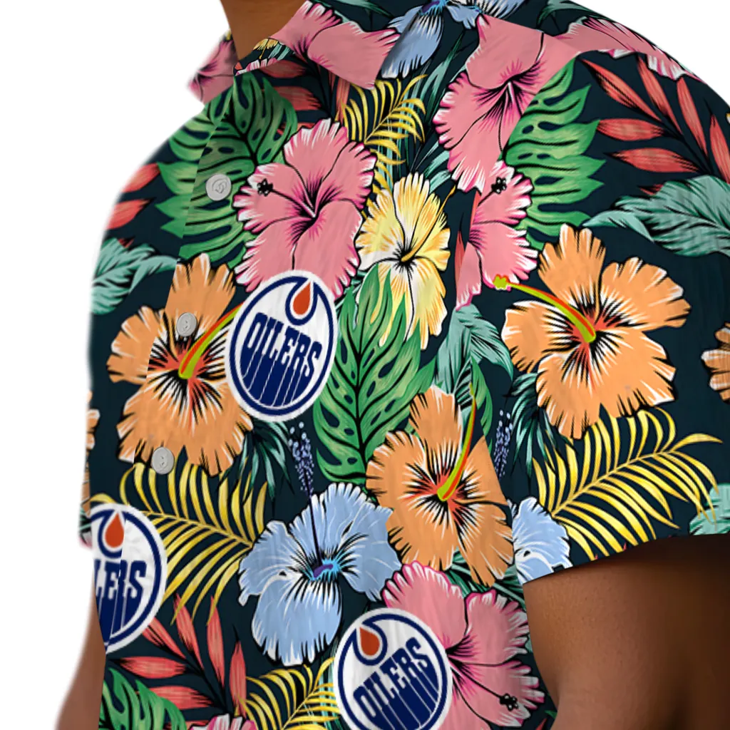 Edmonton Oilers Hawaiian Shirt - Brilliant Hibiscus Garden edmonton oilers brilliant hibiscus garden hawaiian shirts trendy