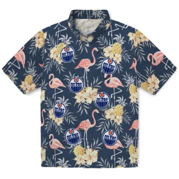 edmonton oilers flamingo hibiscus navy hawaiian shirts best selling