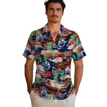 edmonton oilers flamingo retreat blue hawaiian shirts fashion forward