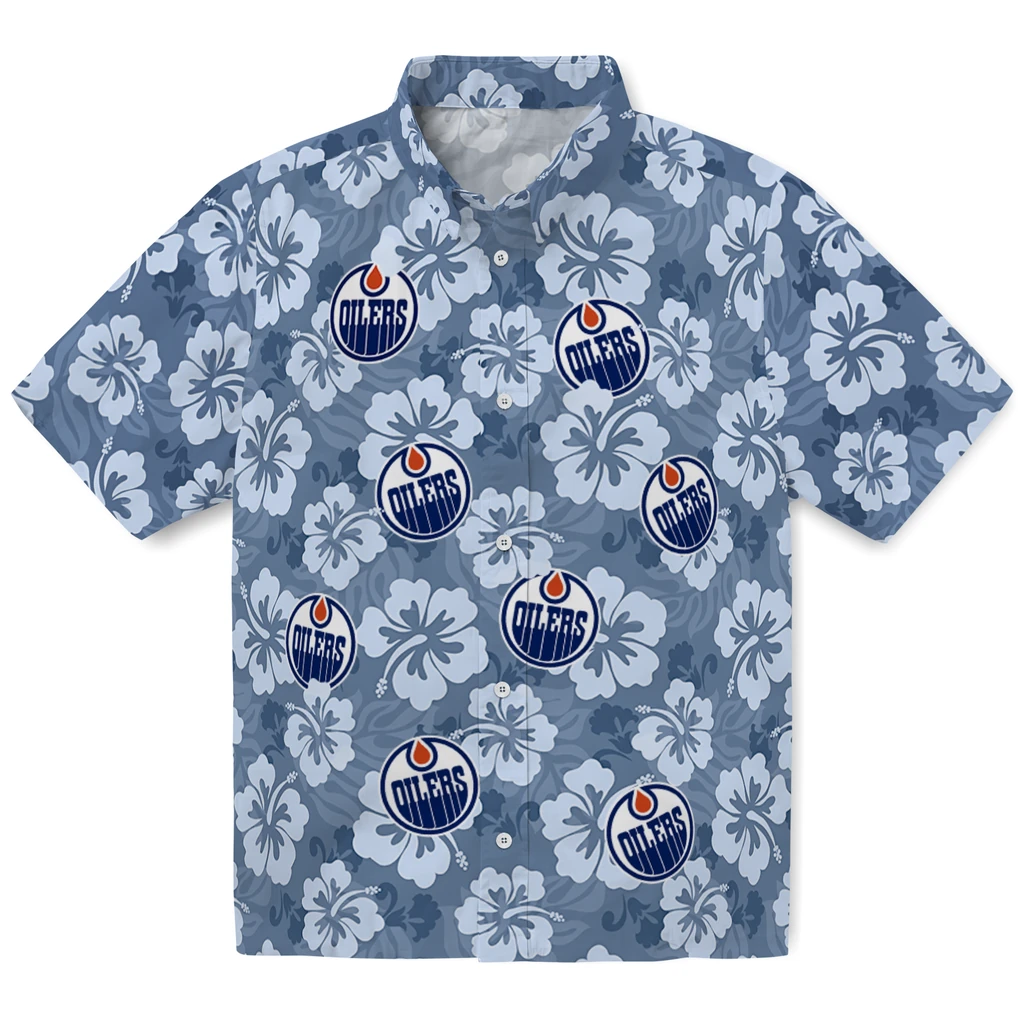 Edmonton Oilers Hawaiian Shirt - Hibiscus Cluster edmonton oilers hibiscus cluster blue hawaiian shirts best selling