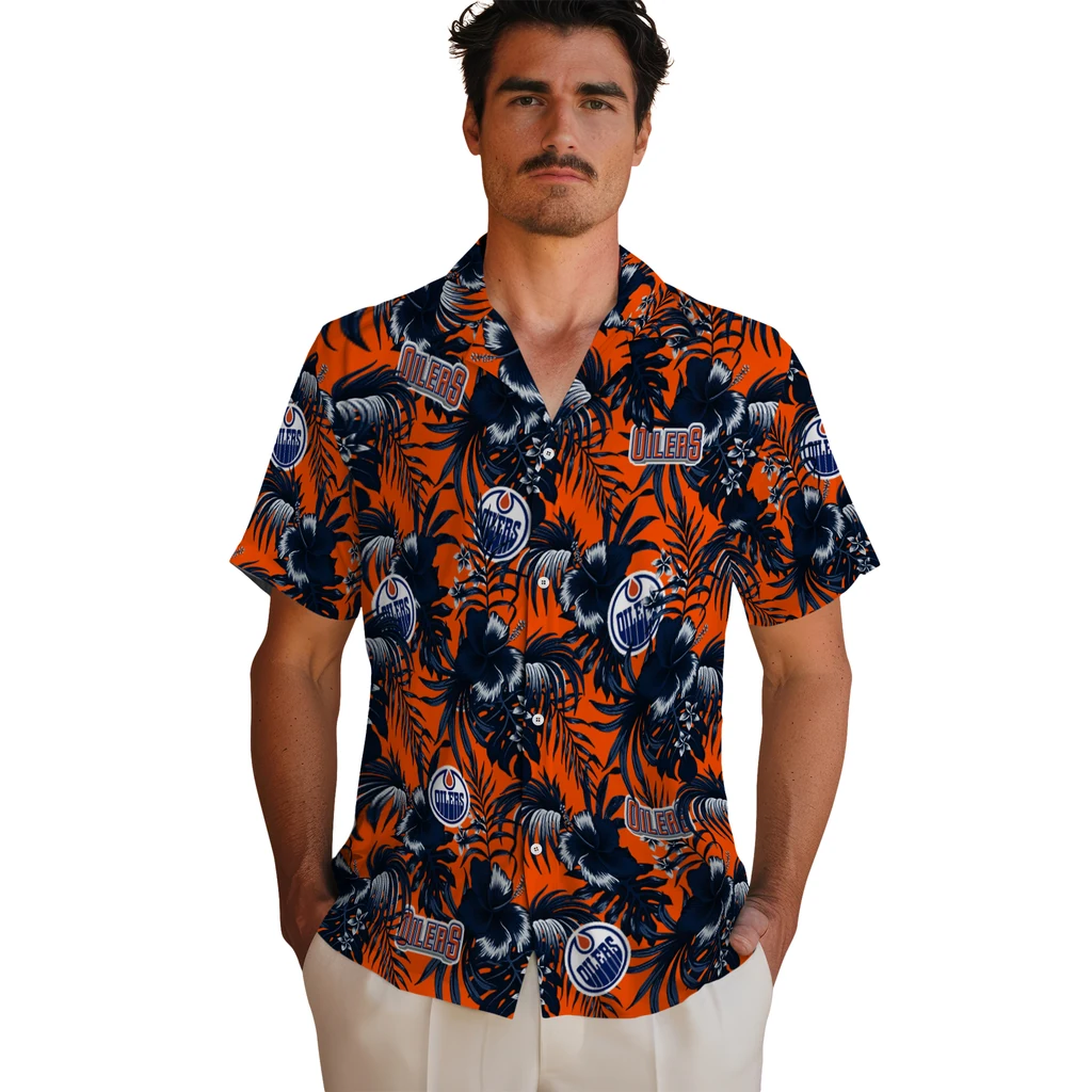 Edmonton Oilers Hawaiian Shirt - Hibiscus Exotic edmonton oilers hibiscus exotic blue hawaiian shirts fashion forward