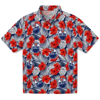 edmonton oilers hibiscus fiesta red royal blue hawaiian shirts best selling