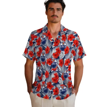 edmonton oilers hibiscus fiesta red royal blue hawaiian shirts fashion forward