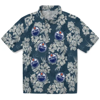 edmonton oilers hibiscus flowers navy blue hawaiian shirts best selling