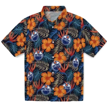 edmonton oilers hibiscus foliage hawaiian shirts best selling
