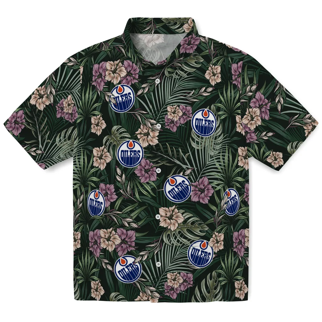 Edmonton Oilers Hawaiian Shirt - Hibiscus Leaves Pattern edmonton oilers hibiscus leaves pattern green hawaiian shirts best selling