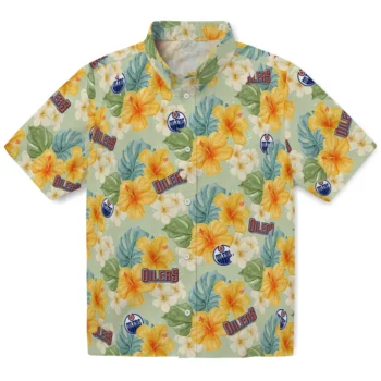 edmonton oilers hibiscus mood pale lime yellow hawaiian shirts best selling