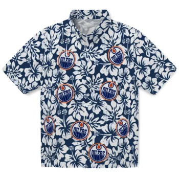 edmonton oilers hibiscus motif blue white hawaiian shirts best selling