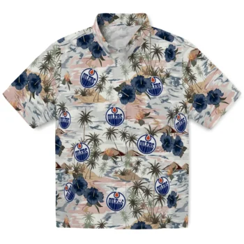 edmonton oilers hibiscus seaside white hawaiian shirts best selling