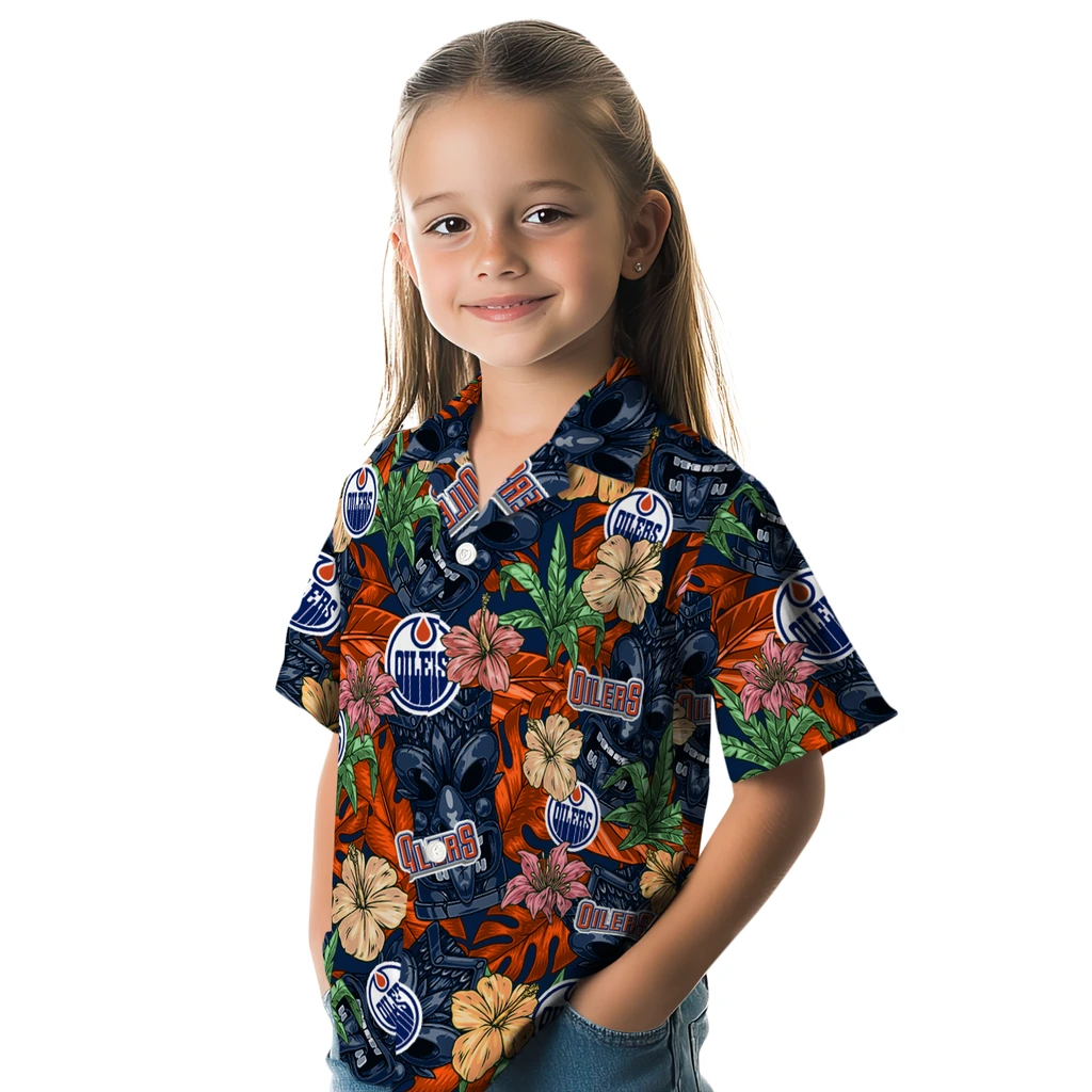 Edmonton Oilers Hawaiian Shirt - Hibiscus Tiki Jungle edmonton oilers tiki jungle blue hawaiian shirts premium grade