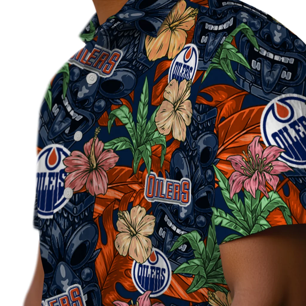 Edmonton Oilers Hawaiian Shirt - Hibiscus Tiki Jungle edmonton oilers tiki jungle blue hawaiian shirts trendy