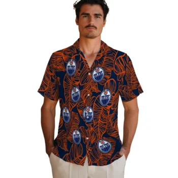 edmonton oilers leaf outline blue hawaiian shirts fashion forward