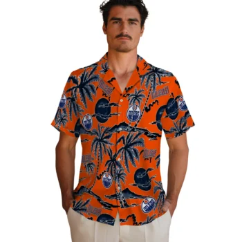 edmonton oilers palm sunset hawaiian shirts fashion forward