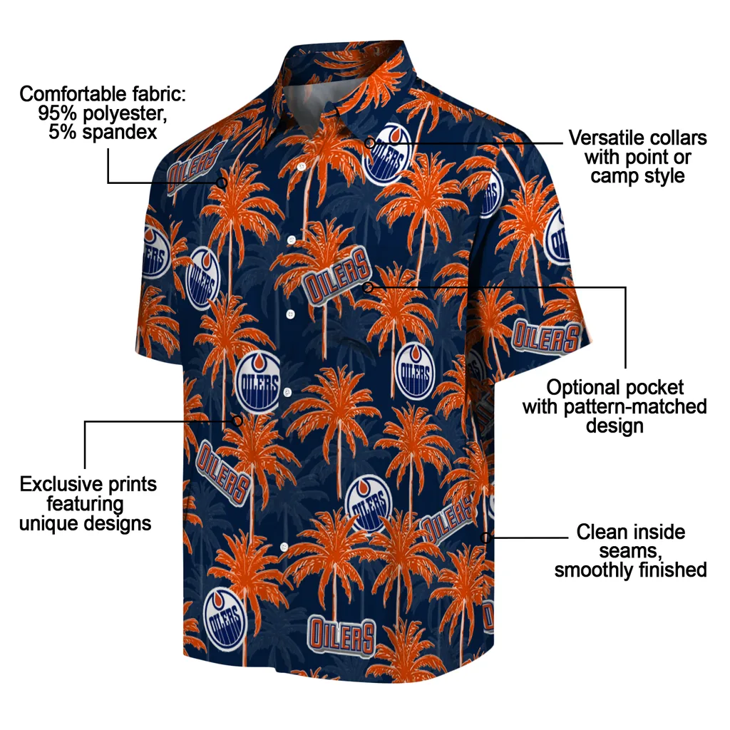Edmonton Oilers Hawaiian Shirt - Palm Tree Motif edmonton oilers palm grove blue hawaiian shirts new arrival