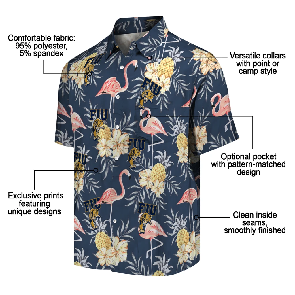 FIU Panthers Hawaiian Shirt - Flamingo Hibiscus fiu panthers flamingo hibiscus navy hawaiian shirts new arrival