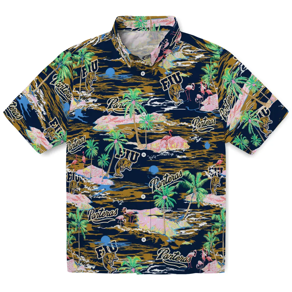 FIU Panthers Hawaiian Shirt - Hawaii Island fiu panthers flamingo retreat blue hawaiian shirts best selling