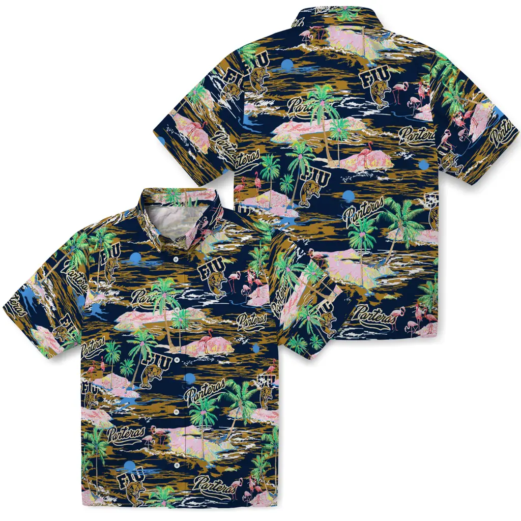 FIU Panthers Hawaiian Shirt - Hawaii Island fiu panthers flamingo retreat blue hawaiian shirts high quality