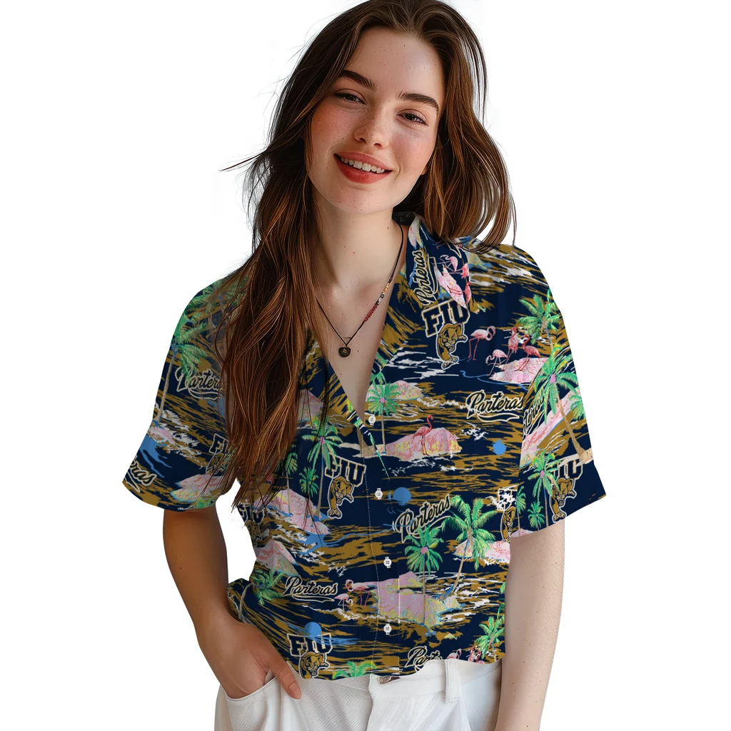 FIU Panthers Hawaiian Shirt - Hawaii Island fiu panthers flamingo retreat blue hawaiian shirts latest model
