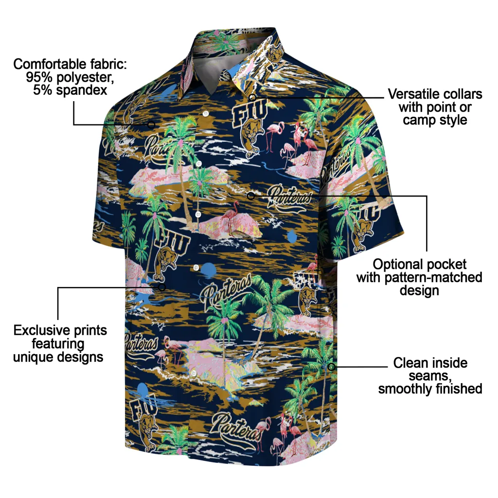 FIU Panthers Hawaiian Shirt - Hawaii Island fiu panthers flamingo retreat blue hawaiian shirts new arrival