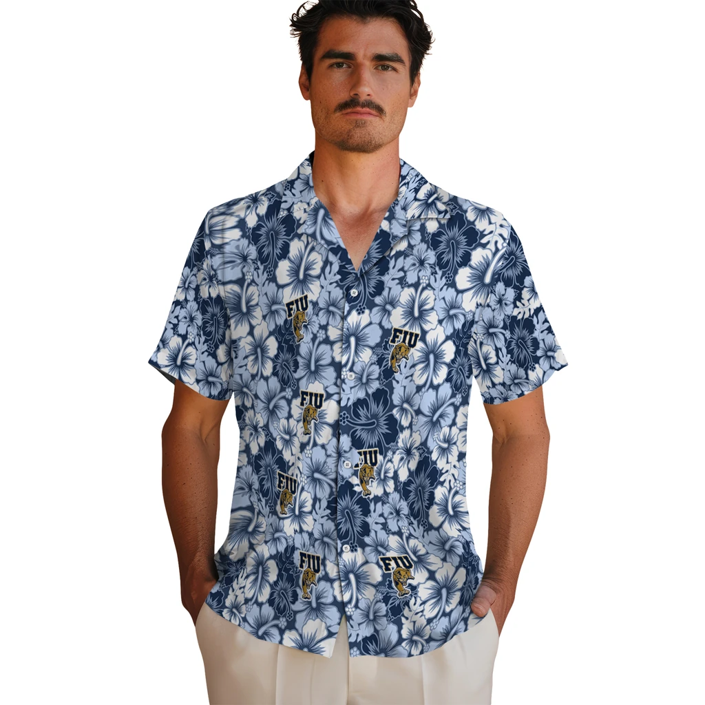 FIU Panthers Hawaiian Shirt - Hibiscus Blooms fiu panthers hibiscus blooms blue hawaiian shirts fashion forward