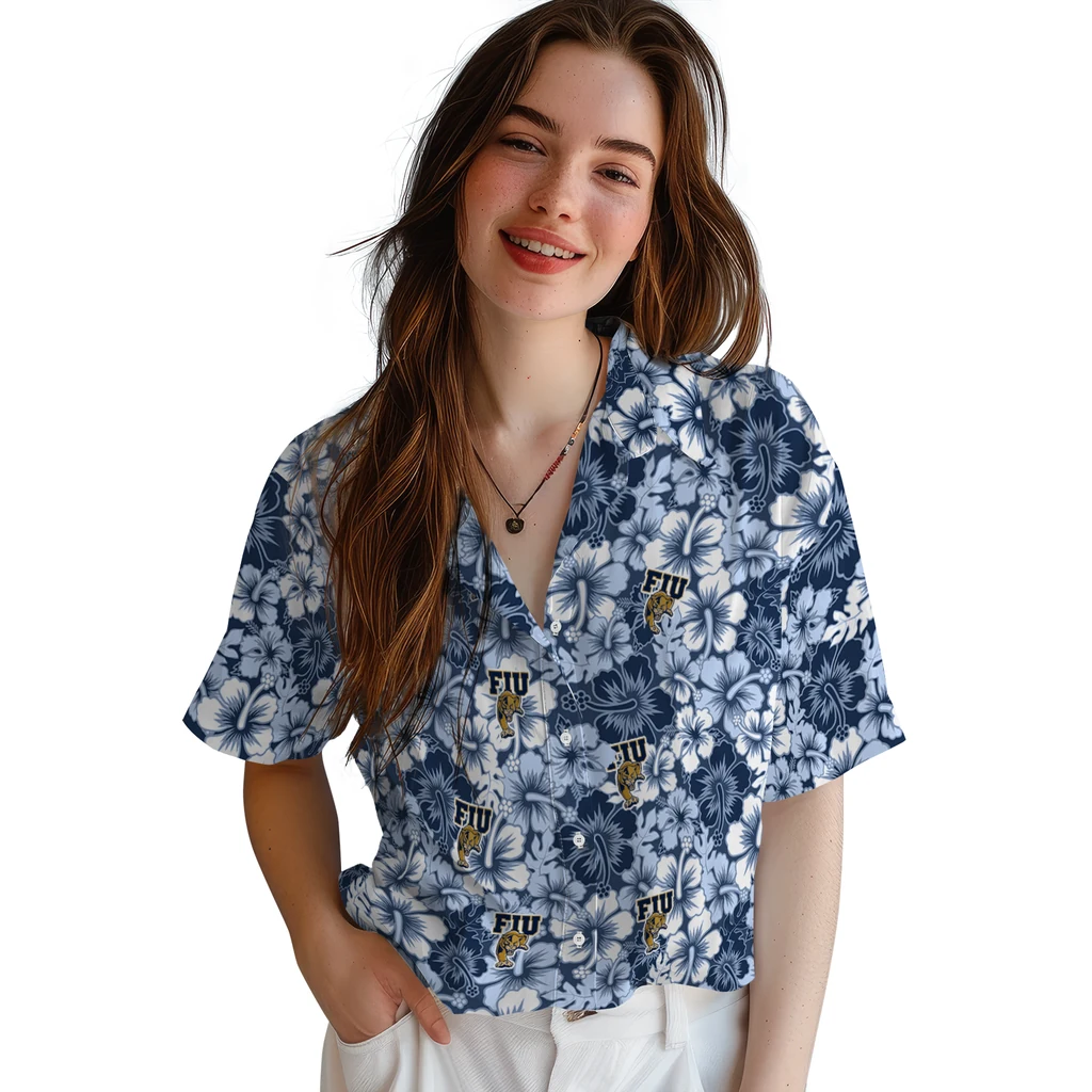 FIU Panthers Hawaiian Shirt - Hibiscus Blooms fiu panthers hibiscus blooms blue hawaiian shirts latest model