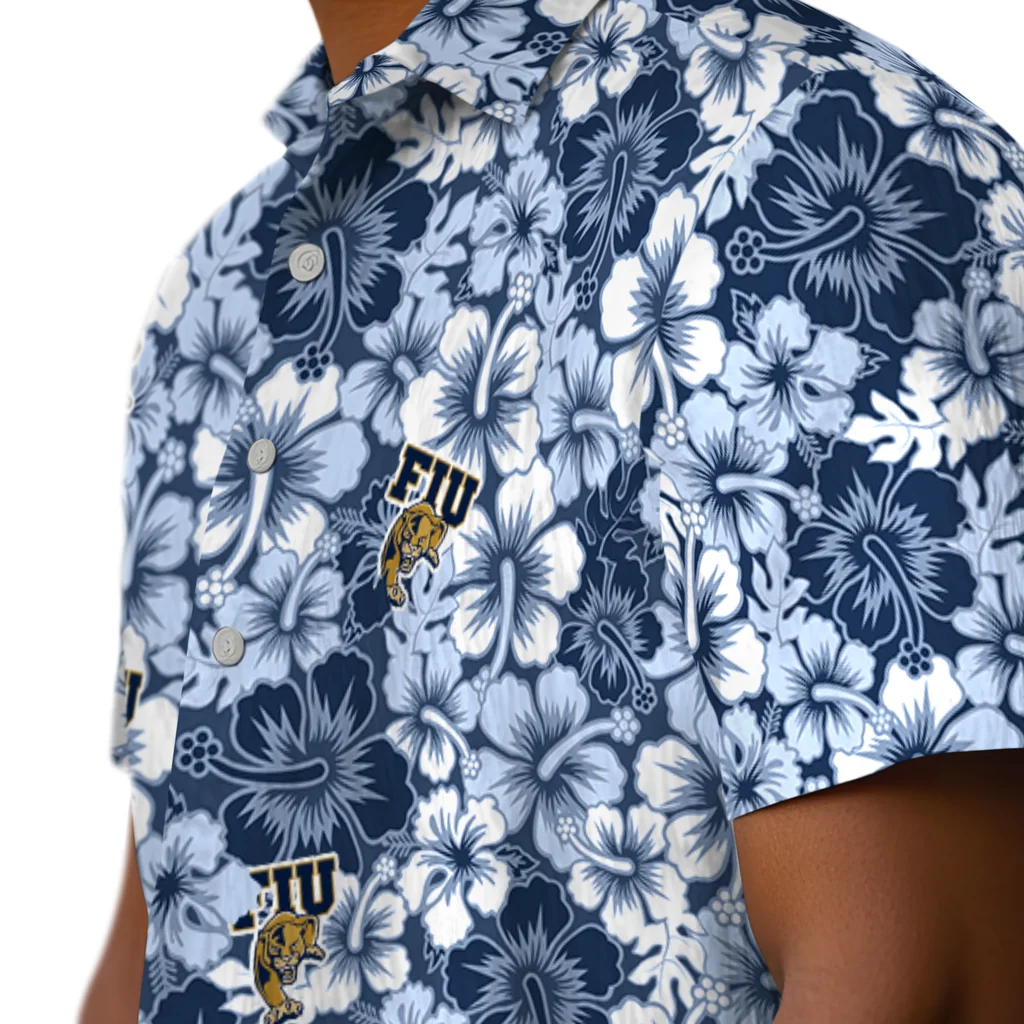 FIU Panthers Hawaiian Shirt - Hibiscus Blooms fiu panthers hibiscus blooms blue hawaiian shirts trendy