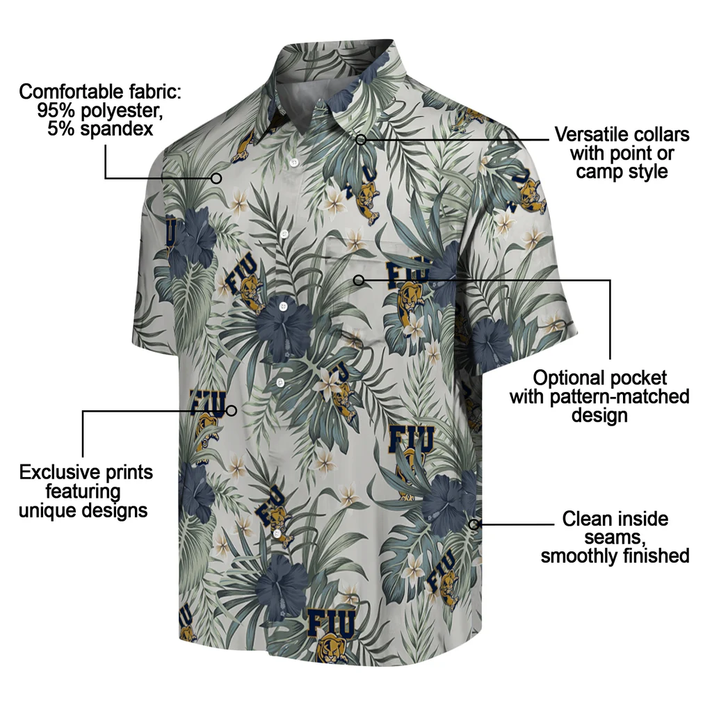 FIU Panthers Hawaiian Shirt - Hibiscus Designs fiu panthers hibiscus designs beige hawaiian shirts new arrival