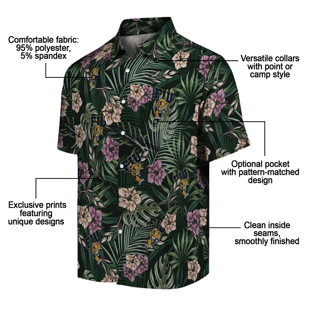 FIU Panthers Hawaiian Shirt - Hibiscus Leaves Pattern fiu panthers hibiscus leaves pattern green hawaiian shirts new arrival
