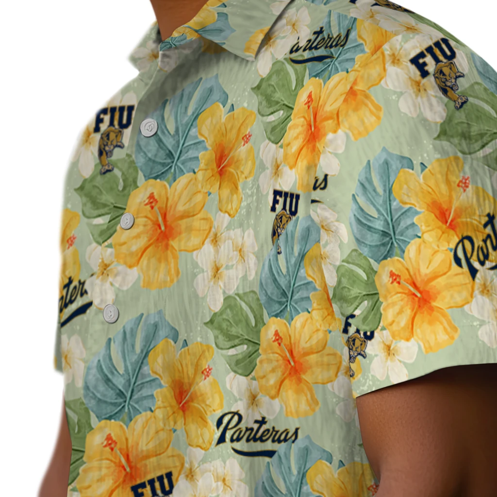 FIU Panthers Hawaiian Shirt - Hibiscus Mood fiu panthers hibiscus mood pale lime yellow hawaiian shirts trendy