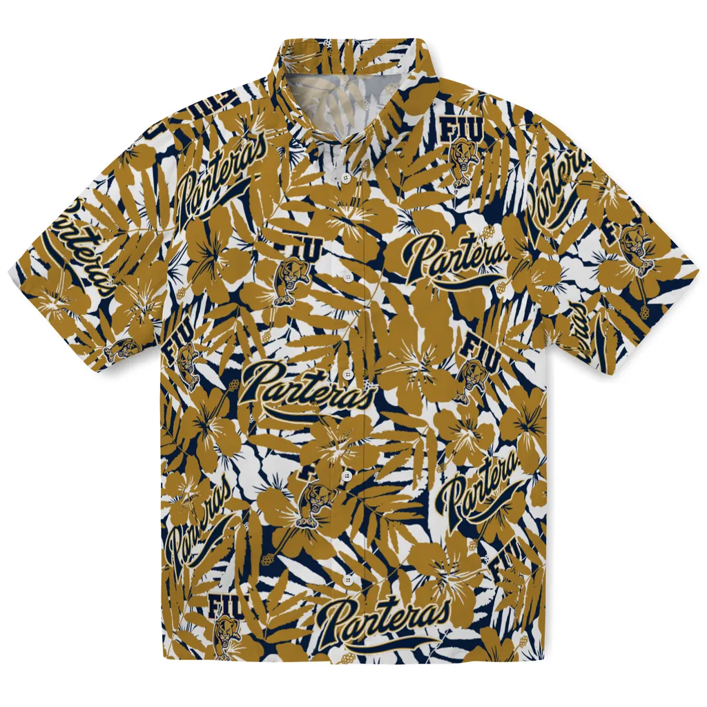 FIU Panthers Hawaiian Shirt - Hibiscus Overlay fiu panthers hibiscus overlay hawaiian shirts best selling