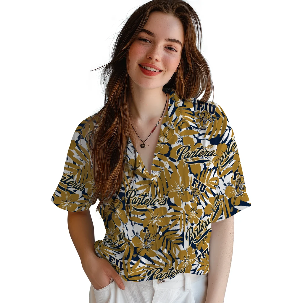 FIU Panthers Hawaiian Shirt - Hibiscus Overlay fiu panthers hibiscus overlay hawaiian shirts latest model