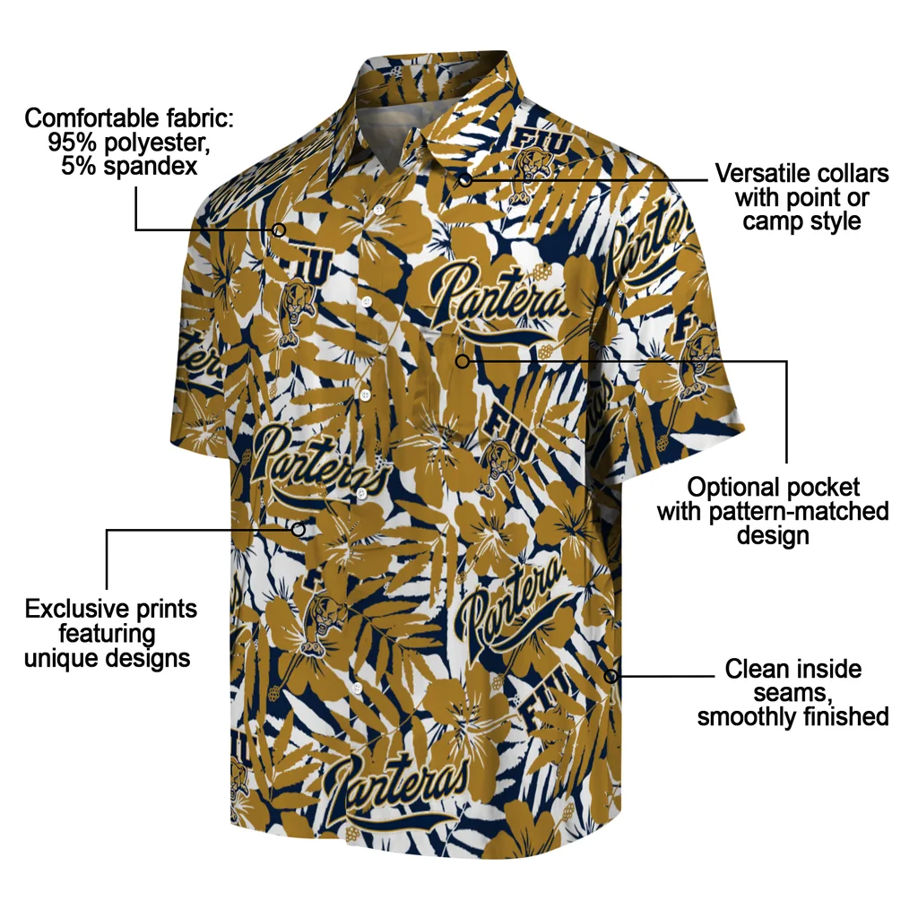 FIU Panthers Hawaiian Shirt - Hibiscus Overlay fiu panthers hibiscus overlay hawaiian shirts new arrival