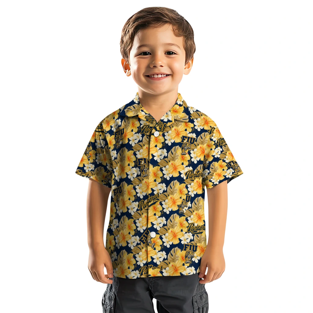 FIU Panthers Hawaiian Shirt - Hibiscus Tropics fiu panthers hibiscus tropics blue yellow hawaiian shirts top rated
