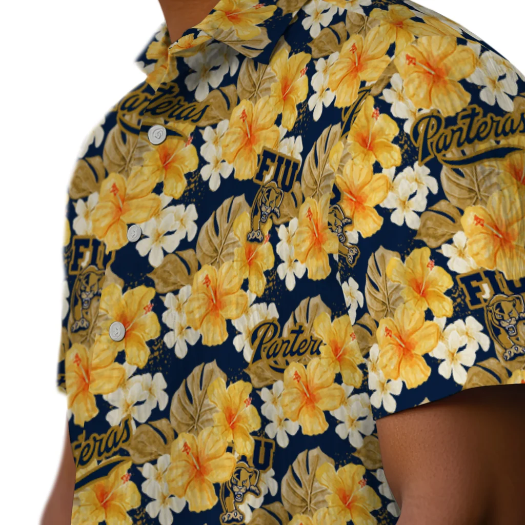 FIU Panthers Hawaiian Shirt - Hibiscus Tropics fiu panthers hibiscus tropics blue yellow hawaiian shirts trendy