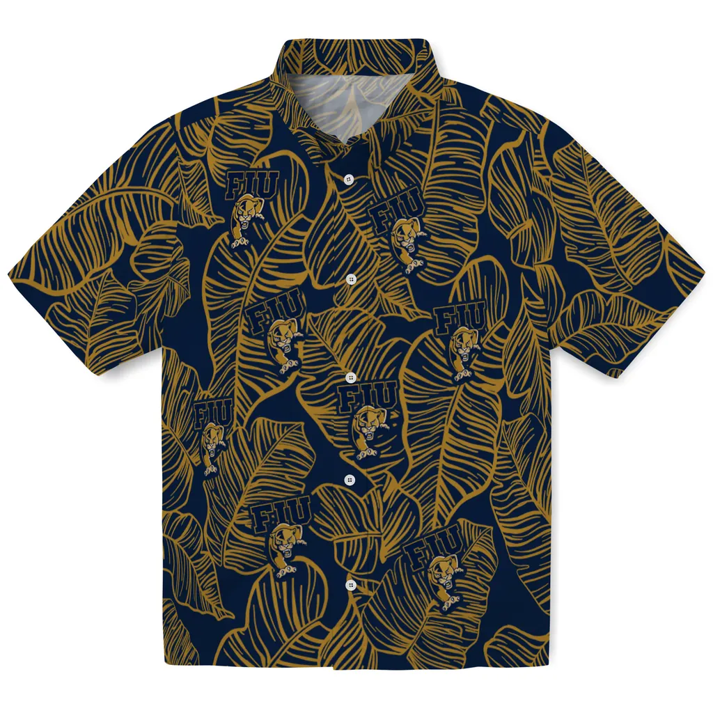 FIU Panthers Hawaiian Shirt - Leaf Outline fiu panthers leaf outline blue hawaiian shirts best selling