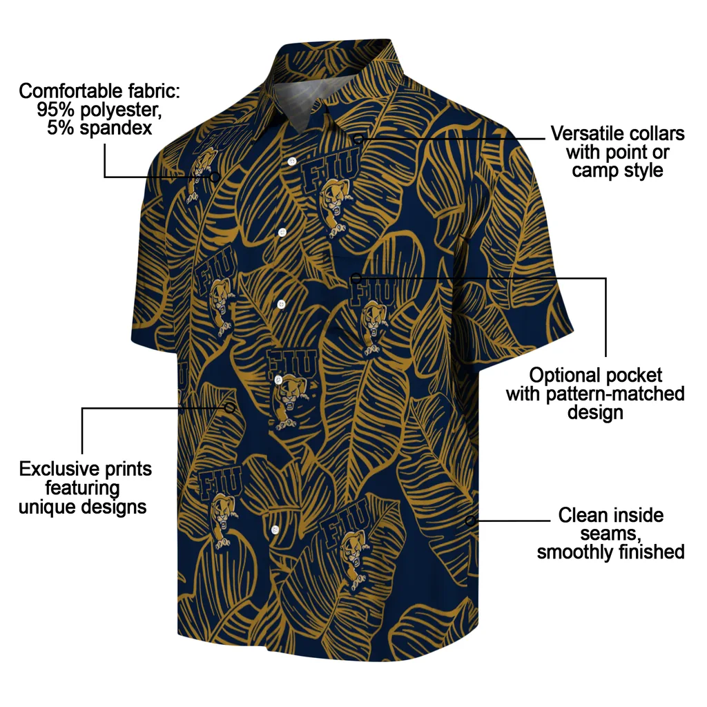 FIU Panthers Hawaiian Shirt - Leaf Outline fiu panthers leaf outline blue hawaiian shirts new arrival