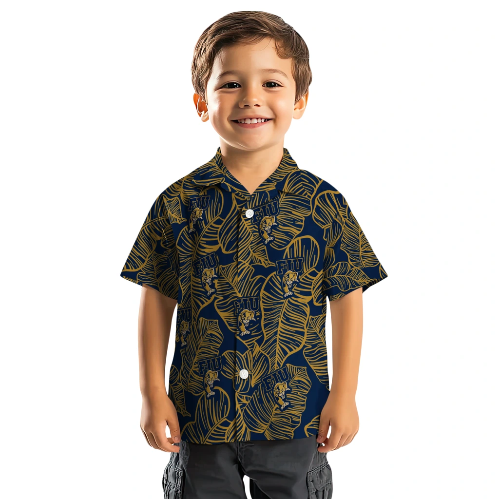 FIU Panthers Hawaiian Shirt - Leaf Outline fiu panthers leaf outline blue hawaiian shirts top rated