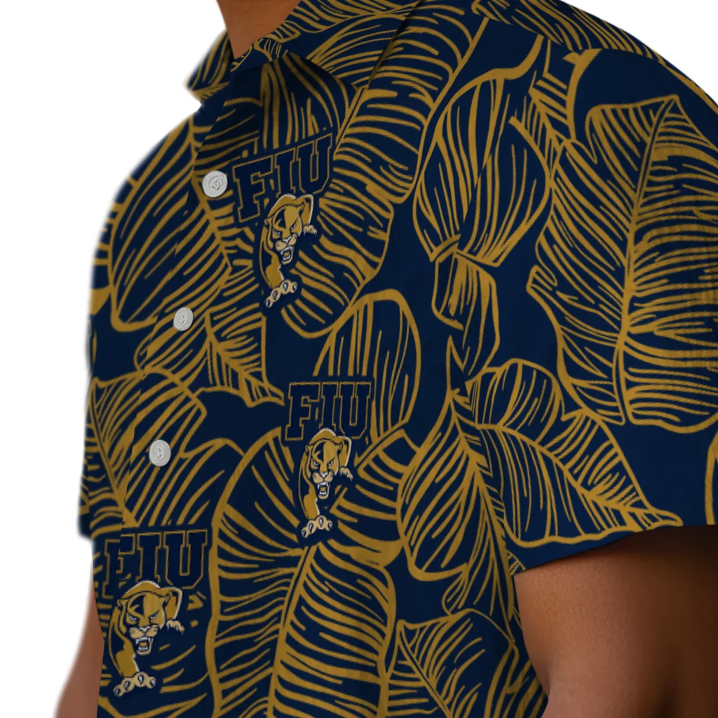 FIU Panthers Hawaiian Shirt - Leaf Outline fiu panthers leaf outline blue hawaiian shirts trendy