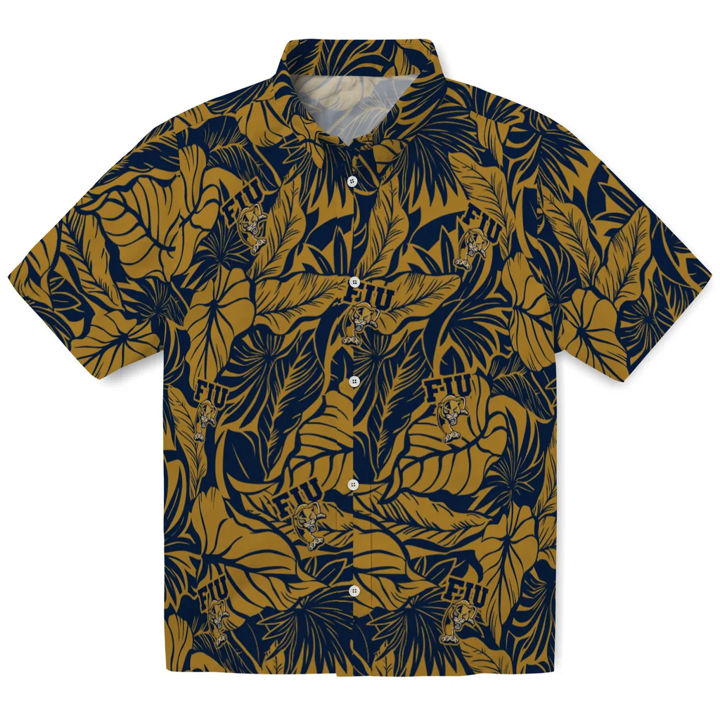 FIU Panthers Hawaiian Shirt - Monstera Layer fiu panthers monstera layer blue hawaiian shirts best selling