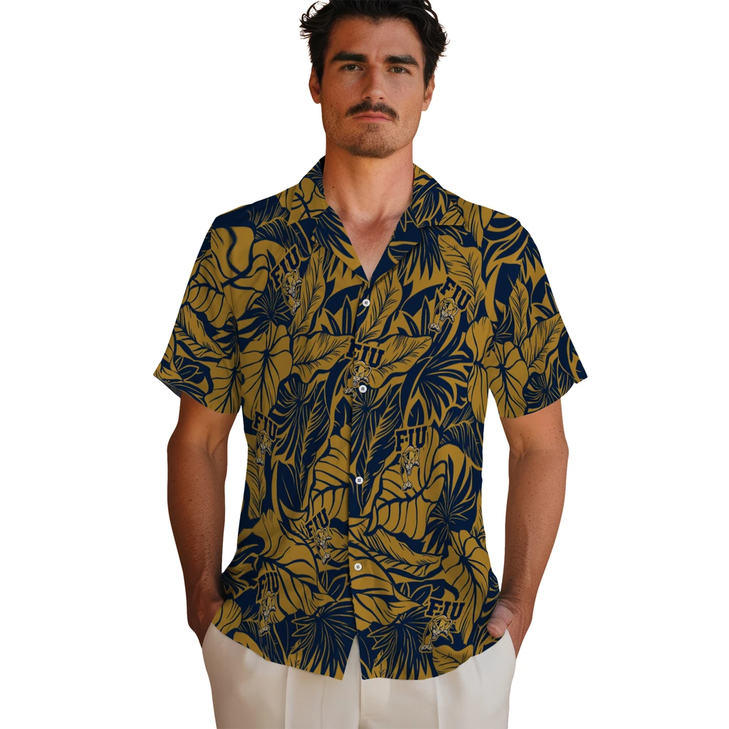 FIU Panthers Hawaiian Shirt - Monstera Layer fiu panthers monstera layer blue hawaiian shirts fashion forward