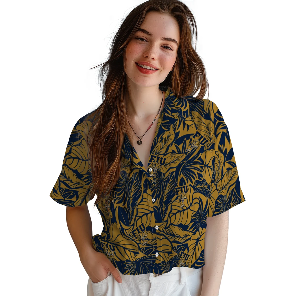 FIU Panthers Hawaiian Shirt - Monstera Layer fiu panthers monstera layer blue hawaiian shirts latest model